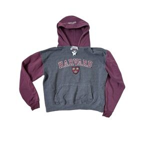 Official Harvard University Hoodie XL Gray‎ Maroon Lace Up Hockey Style Pullover